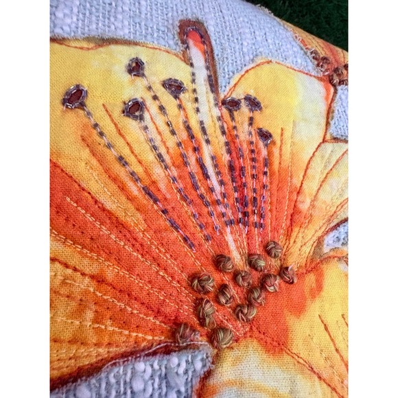 Decorative Throw Pillows  Yellow Orange Floral Embroidered Beaded Fringe Accent - Picture 2 of 4